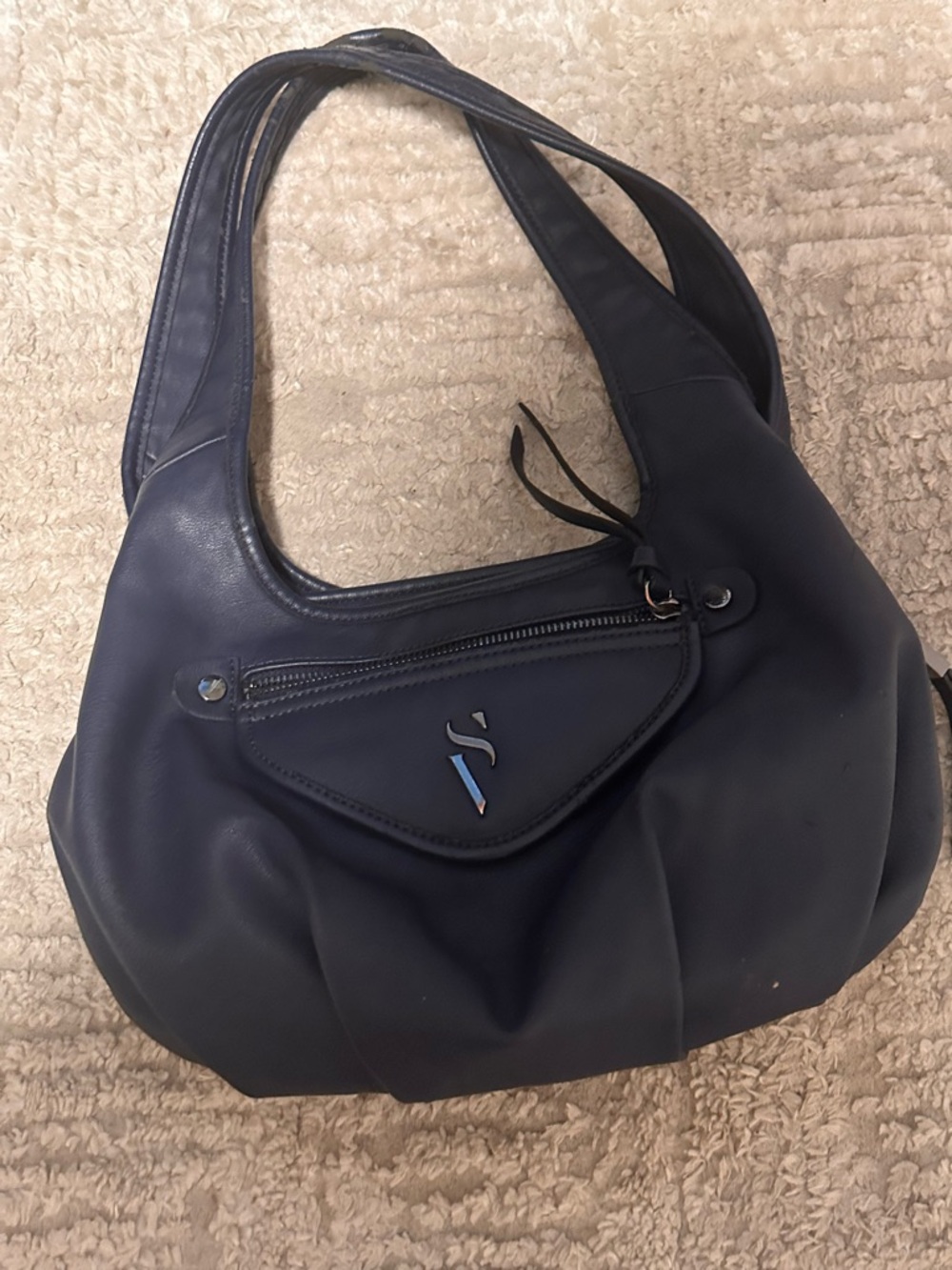 Black Shoulder Hobo Bag with Front Zip Pocket